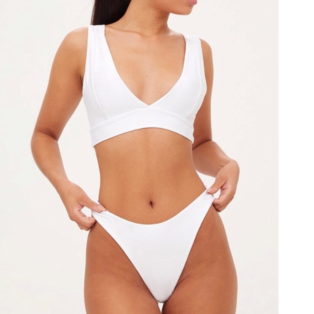 Pretty Little Thing White Plunge High Rise Bikini